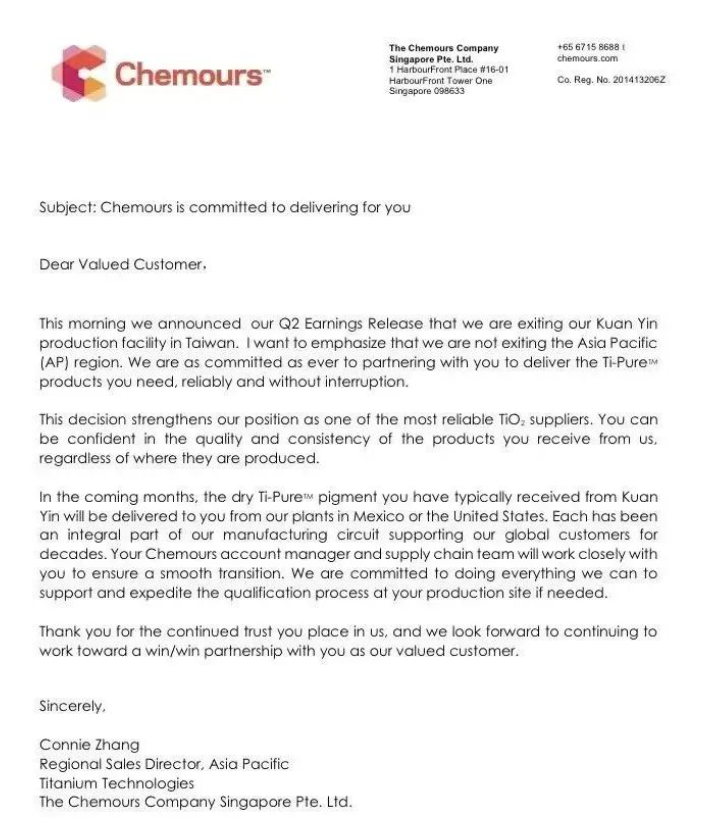 Chemours issues a 