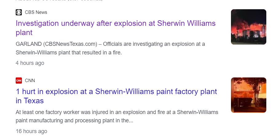 An explosion occurred at Sherwin-Williams paint factory